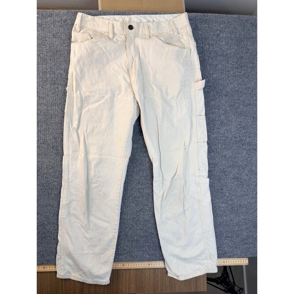 Dickies Carpenter Pants 32x30 Mens Cream White Heavyweight Workwear Stained Y2K